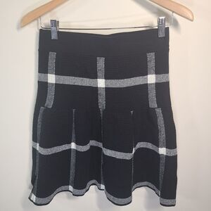 Elle Heavy Knit Black and White Plaid Skater Skirt